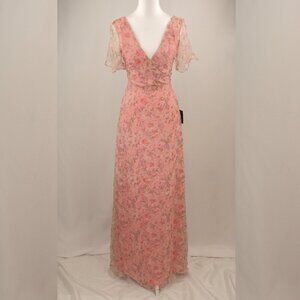 Lulu's Dreamiest Desires Floral Flutter Sleeve V-neck Maxi Dress, Pink, Small